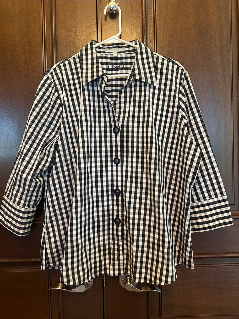 Foxcroft Black and White Gingham Button-Down Shirt
